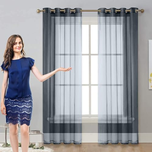 GAIFNAG White Voile Curtains for Bedroom 100 x 240 cm Drop Eyelet, Lightweight, Thermal Insulated Beaded Curtain Door Curtain Beads for Apartment/Hotel Dorm, Grey