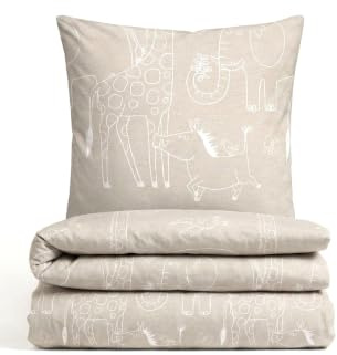 biberna Premium Melange-Flanell Bettwäsche 135x200 cm beige | Biber 2-teilig mit Kissenbezug 80x80 cm | 100% Baumwolle | wärmend & weich | Reißverschluss | Kinderbettwäsche | Tiere | Modell 0840520