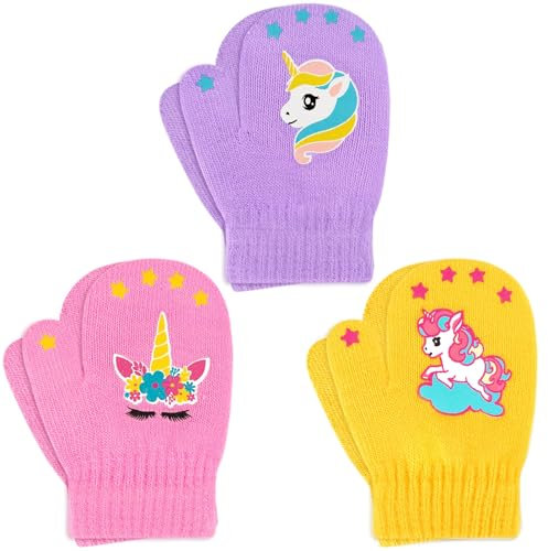 WAWSAM 3 Paar Fäustlinge Kinder Strick handschuhe Skihandschuhe für Mädchen Jungen Winter Handschuhe 1-3 Jahre