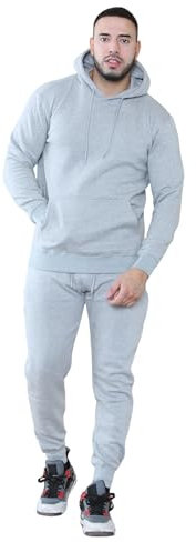 Fashionesta Flowk® Tuta da uomo, 2 pezzi, tinta unita, felpa in pile con cappuccio e pantaloni da jogging, caldo abbigliamento da casa invernale con tasca a marsupio e coulisse in vita, taglie forti