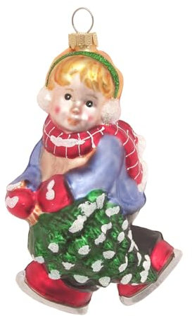 Krebs Glas Lauscha - Weihnachtsdekoration/Christbaumschmuck aus Glas - Junge mit Baum - Größe: ca. 13 cm