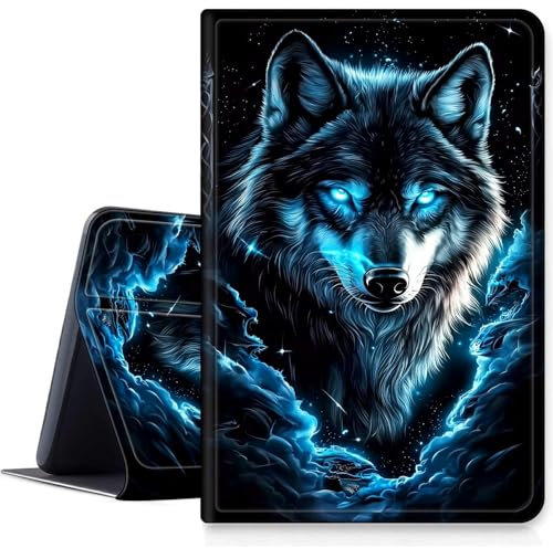 DIGTIALLL Case for Amazon Kindle Fire HD 8 Tablet (8th / 7th / 6th Generation - 2018, 2017 and 2016 Release) PU Leather Smart Protective Cover with Auto Sleep/Wake,Blue Eyes Wolf