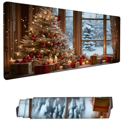 Gaming Mouse Pad 23.63x11.82x0.12in Large Mouse Mat Christmas Mouse Pad,Desk Mat Tree Mousepad with Stitched Edges,Keyboard Mat with Water Resist Surface,Improved Precision and Speed,Boy Gifts Hs-828