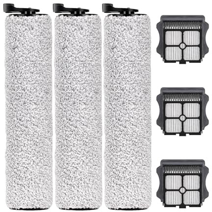 (6 pièces) Floor One S3 Brosses rotatives et filtres HEPA de rechange pour aspirateur eau et poussière sans fil Tineco Floor One S3/ iFloor 3, 3 brosses rotatives, 3 filtres HEPA et kit d'accessoires