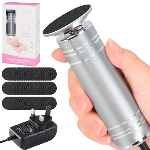 Electric Foot File Hard Skin Remover, Powerful Foot Callus Remover (Speed Adjustable) with 60 Sandpaper Disk, Professional Foot Sander Pedicure Tools for Cracked Heels, Corns, Dead Dry Skin (Grey)