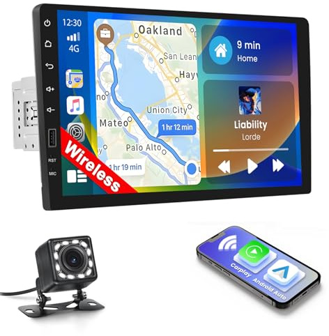 Inefala 9 Wireless Carplay Car Stereo Single Din Touchscreen Radio Android Auto Bluetooth Backup Camera Car Audio Receiver USB FM AM RDS EQ SWC