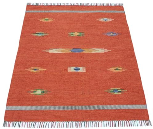 WAWA TEPPICH Kelim Teppich handgewebt Natur 120 x 170 cm | Handgefertigter Designteppich aus Wolle für vielseitige Wohnbereiche