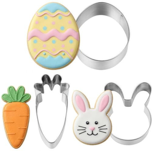 Lysjoy Ausstechformen Ostern, 3 Stück Osterhasen Ausstecher, Keksausstecher Ostern aus Edelstahl Osterausstechformen Hase Plätzchenausstecher Osterformen zum Backen Osterei Ausstecher Cookie Cutter