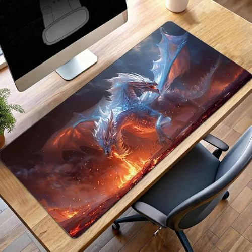 Mouse Mat | Large Gaming Mouse Pad 160 x 80cm | XXL Gaming Mousepad Improved Precision and Speed Rubber Base for Stable Grip on Smooth Surfaces Keyboard Mats (Red Dragon) PjY8878 X-G