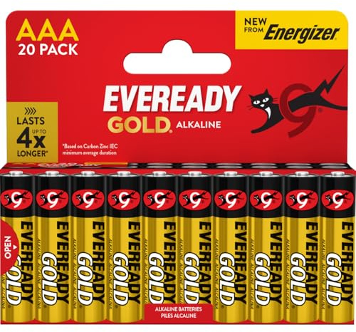 Eveready Gold by Energizer – AAA-Batterie (20er-Pack) – Triple A Batterien – 1,5 V Alkaline – zuverlässige Stromversorgung für alltägliche Geräte – 10 Jahre Haltbarkeit