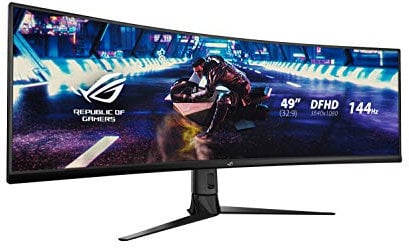 ASUS ROG STRIX Curved XG49VQ, 49 Inch DFHD (3840x1080) Gaming monitor, VA, up to 144Hz, 125% sRGB, DP, HDMI, USB3.0, FreeSync 2 HDR, DisplayHDR400, AuraSync, Red & Dark Gray