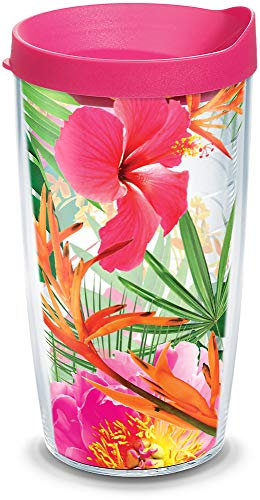Tervis Gobelet isotherme à double paroi avec photo d'hibiscus tropical fabriqué aux États-Unis pour garder les boissons froides et chaudes, 473,6 g, transparent
