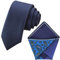 GASSANI 6cm Breite, Blaue Schmale Dünne Herrenkrawatte Strukturiert Extra-Lang, Krawatten-Set, Herrenschlips Einstecktuch Bunt 4 Verschiedene Designs