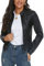 Fahsyee Damen Kunstlederjacke, Moto Biker Lederjacke Antik-fertige Schlanke Vegane Reißverschlussjacke Schwarz, Größe L