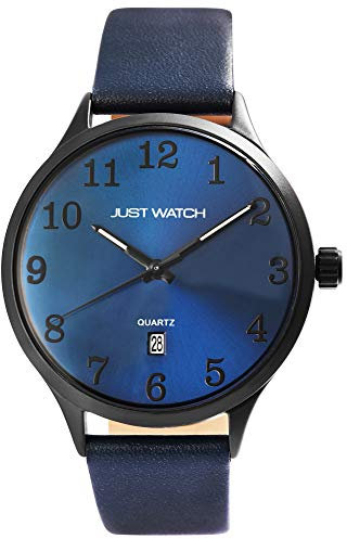 Just Watch Anthony Herren-Uhr Leder Dornschließe Datum JW260 Analog Quarz JW20129 (blau)