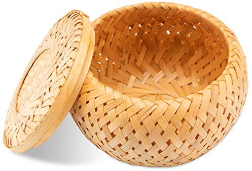 Decorasian Portagioie intrecciato in bambù - Piccolo contenitore decorativo con coperchio
