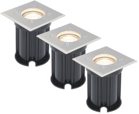 HOFTRONIC - Satz von 3 Bodeneinbauleuchten Edelstahl Eckig 2700K Extra Warmweiß GU10 IP67 wasserdicht 3 Jahre Garantie Dimmbar - bodenstrahler außen