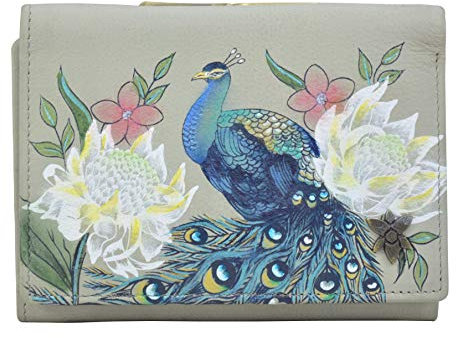 Anuschka Handbemaltes Damen-Portemonnaie mit Überschlag aus echtem Leder mit RFID-Schutz - Regal Peacock