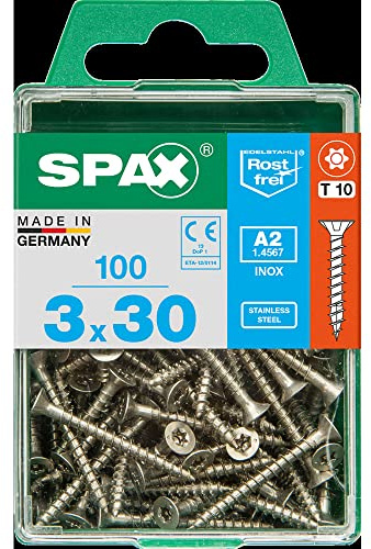 Spax-Schrauben T-A2 Stern mehr Inox 30 x 3 mm - 100 Stück