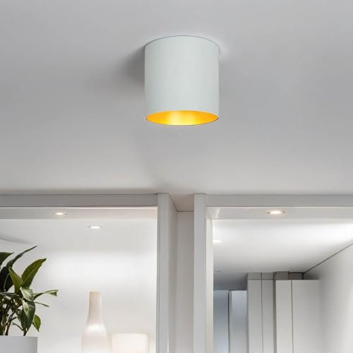 Licht-Erlebnisse XL Aufbaustrahler POINT aus Metall in Weiß-Gold D:12,7cm H:12,5cm GU10 wechselbar für Flur Küche Wohnzimmer Spot Aufbau Decke Lampe Innen Hochvolt