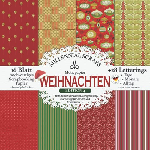 Motivpapier WEIHNACHTEN Edition 4 – zum Basteln für Karten, Scrapbooking, Journaling; für Kinder und Erwachsene –: DIY Papier & Zubehör I Zum Ausschneiden I Mit Letterings I Geschenkidee
