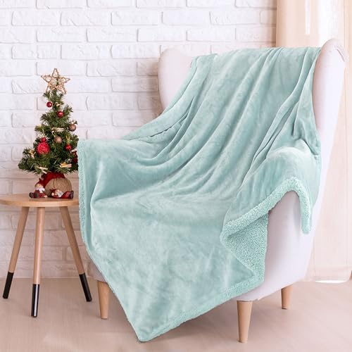 Catalonia Classy Kuscheldecke Sherpa Flauschig Soft Warme Decke, Überwurf Fleecedecke Wohndecken Weiche Flanell Winter Blanket für Sofa TV Bett Couch, 150 x 130 cm, Blaugrün