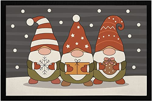 MoonWorks® Fußmatte Weihnachten Wichtel Wintermotiv Schneeflocken Gnomes Zwerge Skandi-Stil rutschfest & waschbar schwarz 60x40cm
