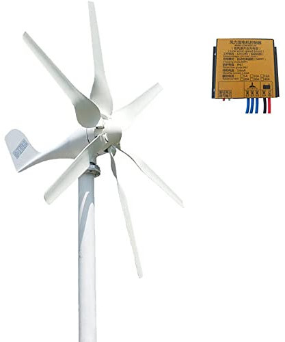Genway Windturbogenerator,800W Kleine Windkraftanlage Mit 6 Blättern Für Industrielle Energiegeräte Windmühle Power Kits 12V mit MPPT Laderegler