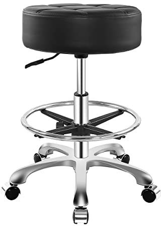 Ainilaily Rollhocker HöHenverstellbar 12cm Polsterung Hocker Mit Rollen Werkstatthocker SitzhöHe BüRohocker Drehhocker Arbeitshocker (schwarz, mit Fußstütze)