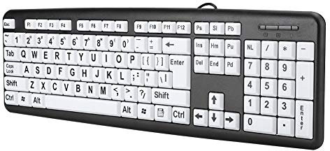 Teclado de Letras Grandes, Negro 104 Teclas Teclado para Personas Mayores Teclado de Baja Visión Teclado con Cable USB con Teclas Blancas de Impresión Grande(Negro)