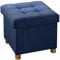 BRIAN & DANY Folding Storage Ottoman with Wood Legs, Linen Foot Stool, Storage Chest with Highly Elastic Sponge Filling, Navy Blue, 38 x 38 x 38 cm