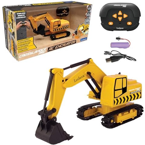Lexibook, Crosslander® Pro, RC Graafmachine, graafmachine met afstandsbediening, automatische schop, speelmat, zandvormen, 2 vrachtwagens en een brug in dozen inbegrepen, oplaadbaar, RCP30