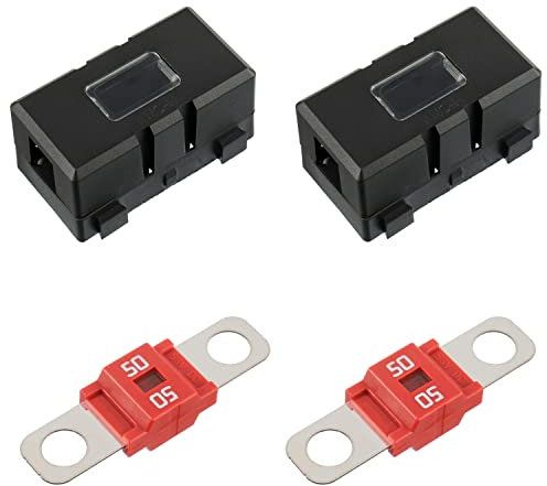 BOJACK 2 Stück ANS Auto-Sicherungshalter und 2 Stück Hochstrom-Bolt-On-Midi-Sicherungen 50A Ampere für Autos, LKWs, Fahrzeuge