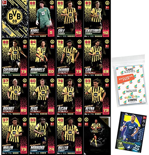 collect-it.de MY HOME OF CARDS + TOYS Exklusive Aufbewahrungshüllen im Bundle mit Topps Match Attax - 2022/23 - Mannschaftspaket - Borussia Dortmund + 1 seltene Nationalspieler Karte