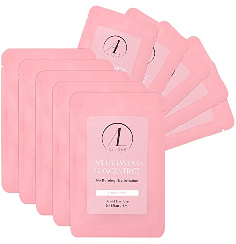 ALLOVE Wimpern-Shampoo-Konzentrat, 5 ml * 10 Wimpern-Shampoo für Wimpernverlängerungen, empfindliches und nicht reizendes Wimpernverlängerungs-Reinigungskonzentrat, Wimpern-Shampoo – parfümfrei
