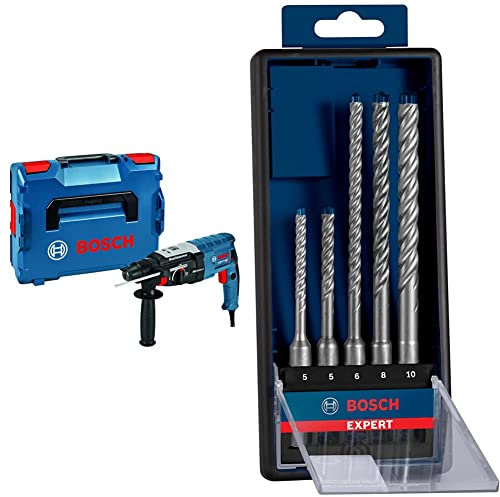 Bosch Professional Bohrhammer GBH 2-28 (880 Watt, mit SDS-plus Aufnahme, bis 28 mm Bohr-Ø, in L-BOXX) + 5x Expert SDS plus-7X Hammerbohrer Set (für Stahlbeton, Ø 5-10 mm, Zubehör) | 5 Stück (1er Pack)