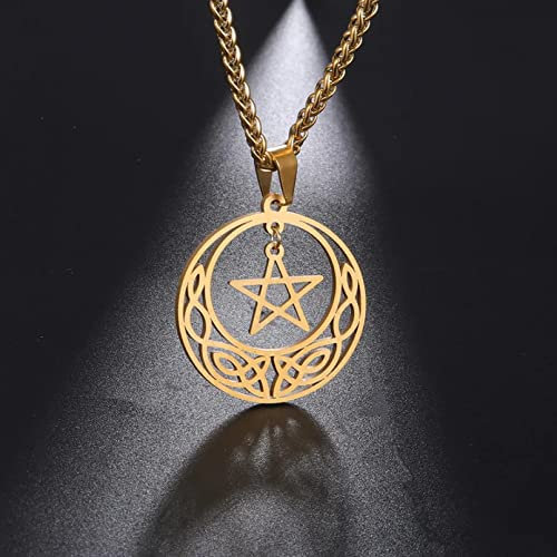 Halskette mit Anhänger Pentagramm Stern und Mond Halskette für Damen und Herren Keltischer Knoten-Anhänger Halsreif Amulett Vintage-Schmuck Geburtstagsgeschenke Schmuck Geburtstagsgeschenke