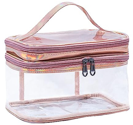 Transparent Kosmetiktasche, Kulturbeutel Doppelschichtige, Wasserdicht Reise Makeup Tasche Durchsichtiger Waschbeutel für Frauen und Mädchen (Rosa)…