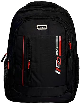 W N D Rucksack für alltägliche Nutzung 20 L, Schulrucksack, Urbanrucksack, Studentenrucksack, wasserdicht (schwarz mit rot)