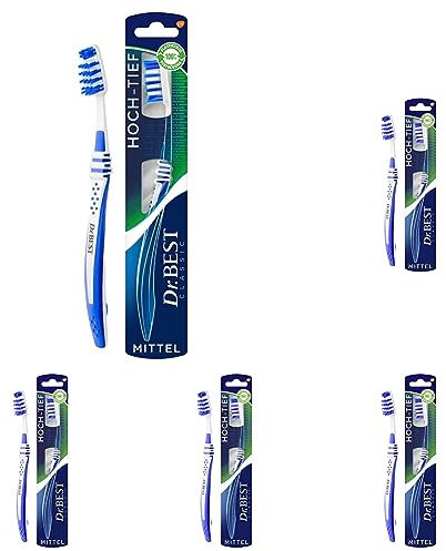 Dr.BEST Hoch-Tief Zahnbürste, Mittel (1 Stück): Für die Reinigung zwischen den Zähnen. (Packung mit 5)