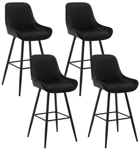 WOLTU 4×Tabourets de Bar Hauts avec Dossier, Chaise Moderne avec Repose-Pieds Carré, Tabouret Ergonomique en Velours pour Le Bistrot, Hauteur d'Assise 71 cm, Pieds en Métal, Nero, BH394sz-4