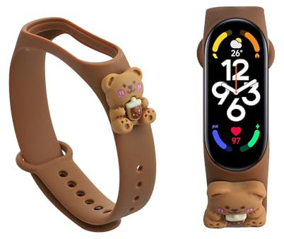 kwmobile Sportarmband kompatibel mit Xiaomi Mi Band 7 / Band 6 / Band 5 Armband - Fitnesstracker Band aus TPU Silikon Bärchen Braun Weiß