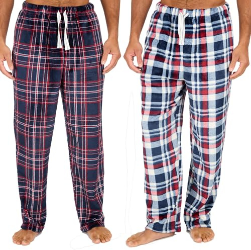 INSIGNIA 2 Pack Mens Fleece Check Pyjamas Lounge Pants Bottoms (SET 5, XXL)