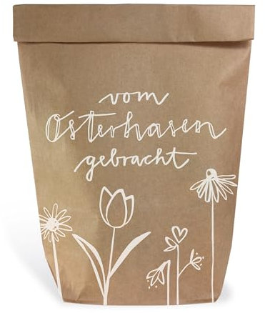 Eine der Guten Ostertüten, Geschenktüten Set - vom Osterhasen - mit 12 gestempelten Kraftpapiertüten, Osternest Alternative für Ostergrüße, Mitgebsel & Giveaways, 16,5 x 26 cm
