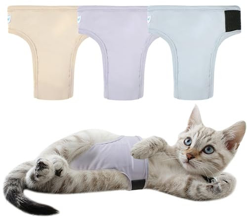 Paw Legend Katzenwindeln für weibliche Katzen, Windeln für männliche Katzen, waschbar, wiederverwendbar, Kätzchenwindeln für Katzen, Inkontinenz, Haustierwindeln (3 Stück, klein)
