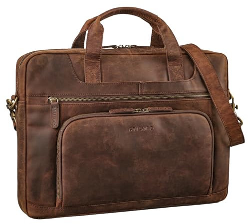 STILORD 'Cyrus' Grand Sac Ordinateur 17 Pouces Homme Cuir Vintage Sac d'affaire Cuir Véritable Sac à Bandoulière pour Laptop 17,3 Pouces Travail Voyage, Couleur:zamora - marron