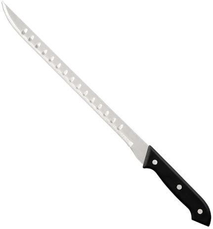 PoPproduct®- Cuchillo Jamonero Alveolado “Utility Edition”. Hoja de 280mm de acero inoxidable y alveolos en una cara. Mango POM de 120mm. Color negro.