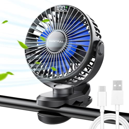 WASAGA Ventilador portátil para cochecito de bebé con 4000 mAh e indicador LED y 3 velocidades, mini ventilador de mesa de refrigeración personal para carritos de golf (negro)