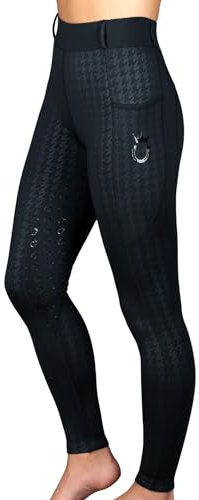 Royal Horsemen Riding Leggings Women & Girls (Size XXS-XL) Silicone Full Seat Comfortable High Waist Riding Trousers with Mobile Phone Pocket and Belt Loops, Black pattern, 6/Slim