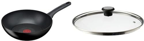Tefal G28819 Hard Titanium On Wokpfanne 28 cm | Aluminium & Glasdeckel 28 cm, Edelstahlfassung, Spülmaschinenfest, Dampfventil, Thermokunststoffgriff, 28097712